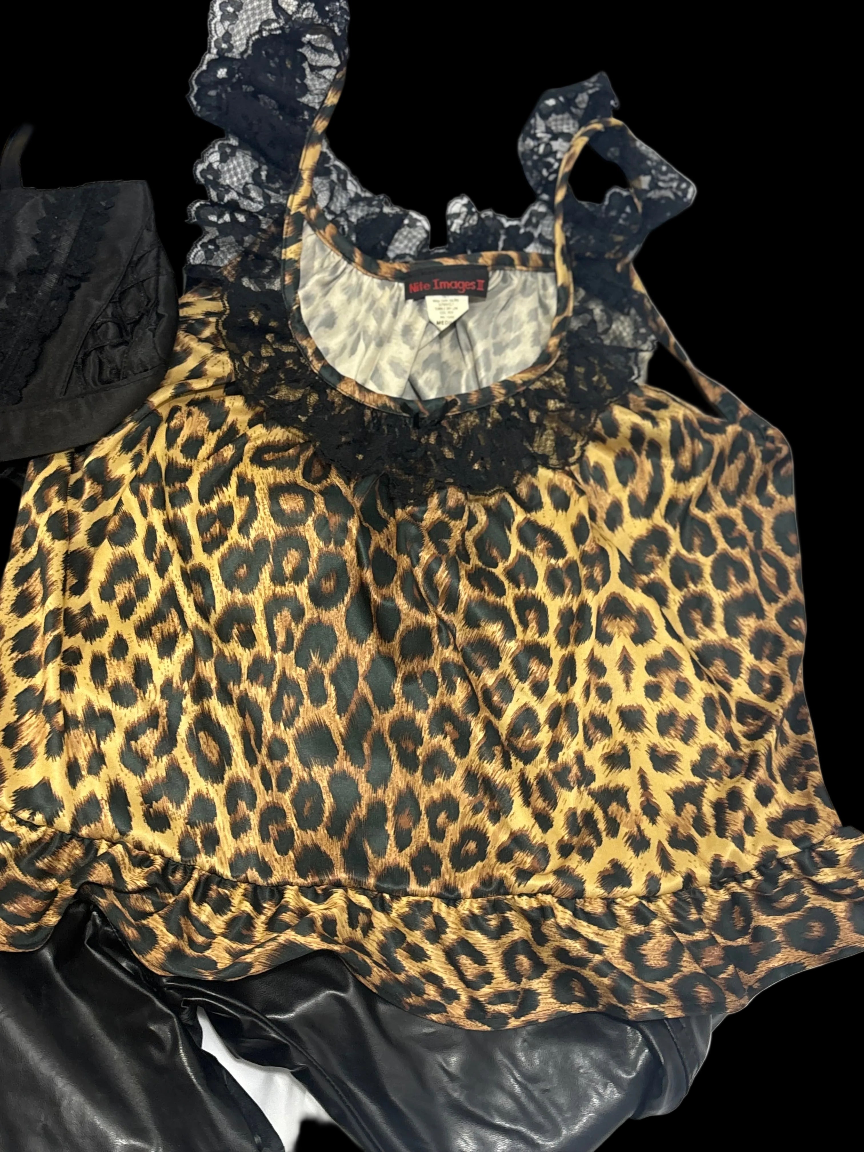 Y2k Nite images cheetah blouse with black lace trim
