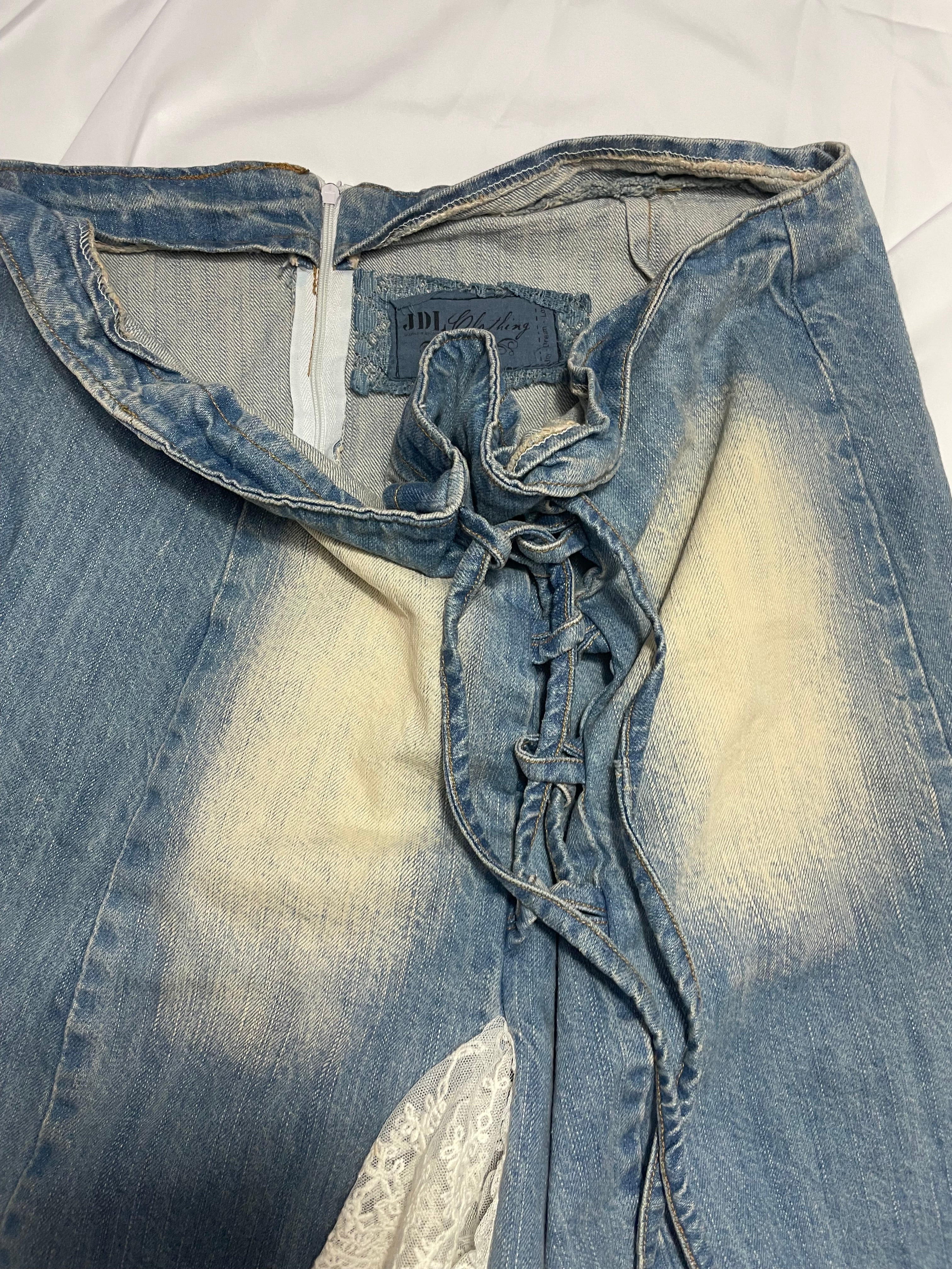 JDL ruffle denim lace maxi skirt