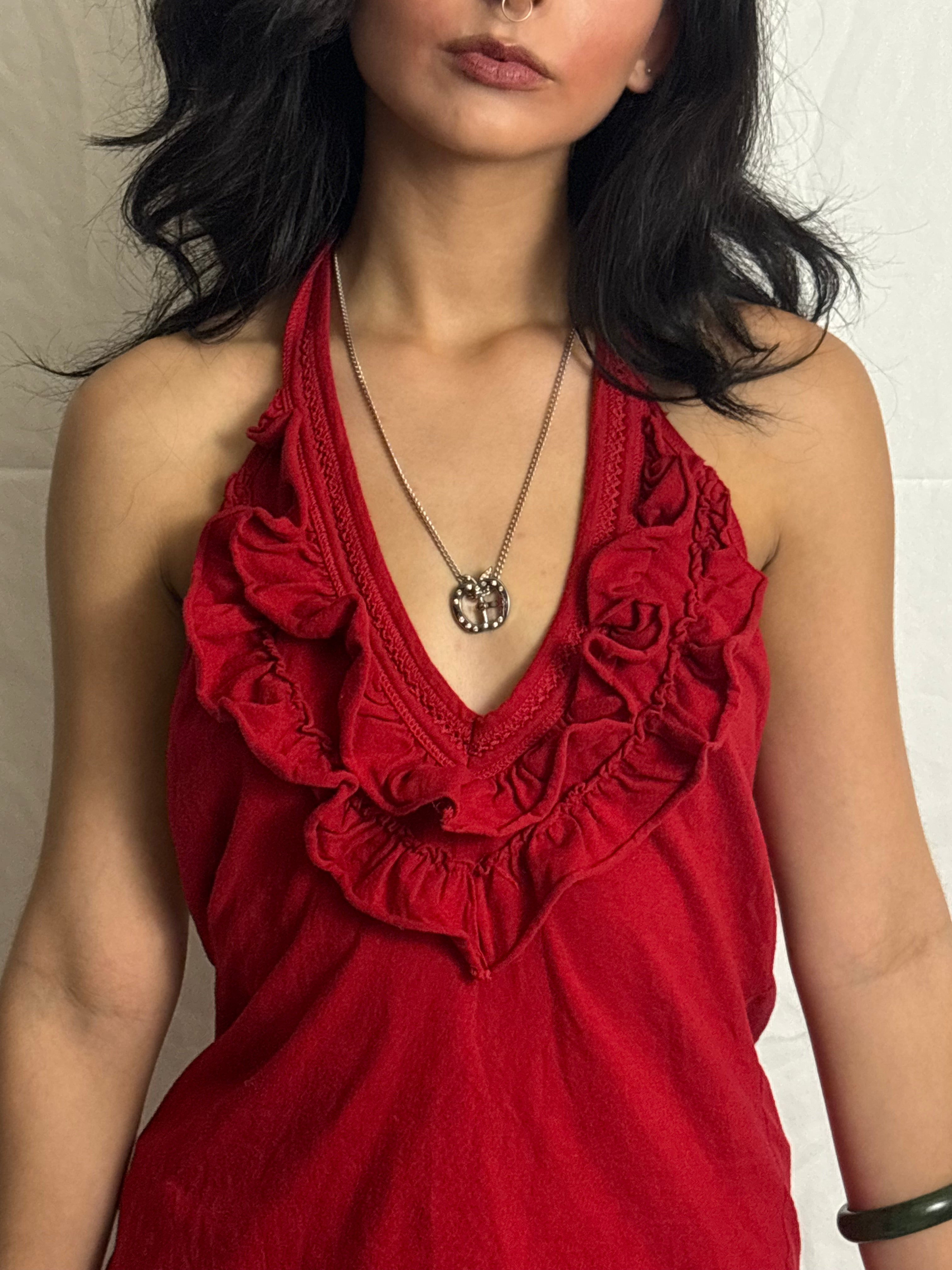 Red ruffle halter top