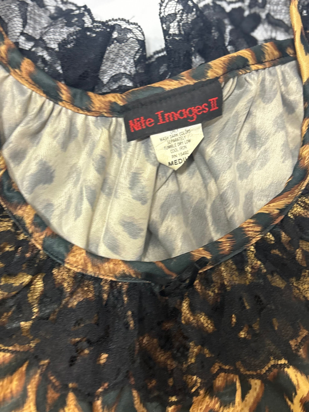 Y2k Nite images cheetah blouse with black lace trim