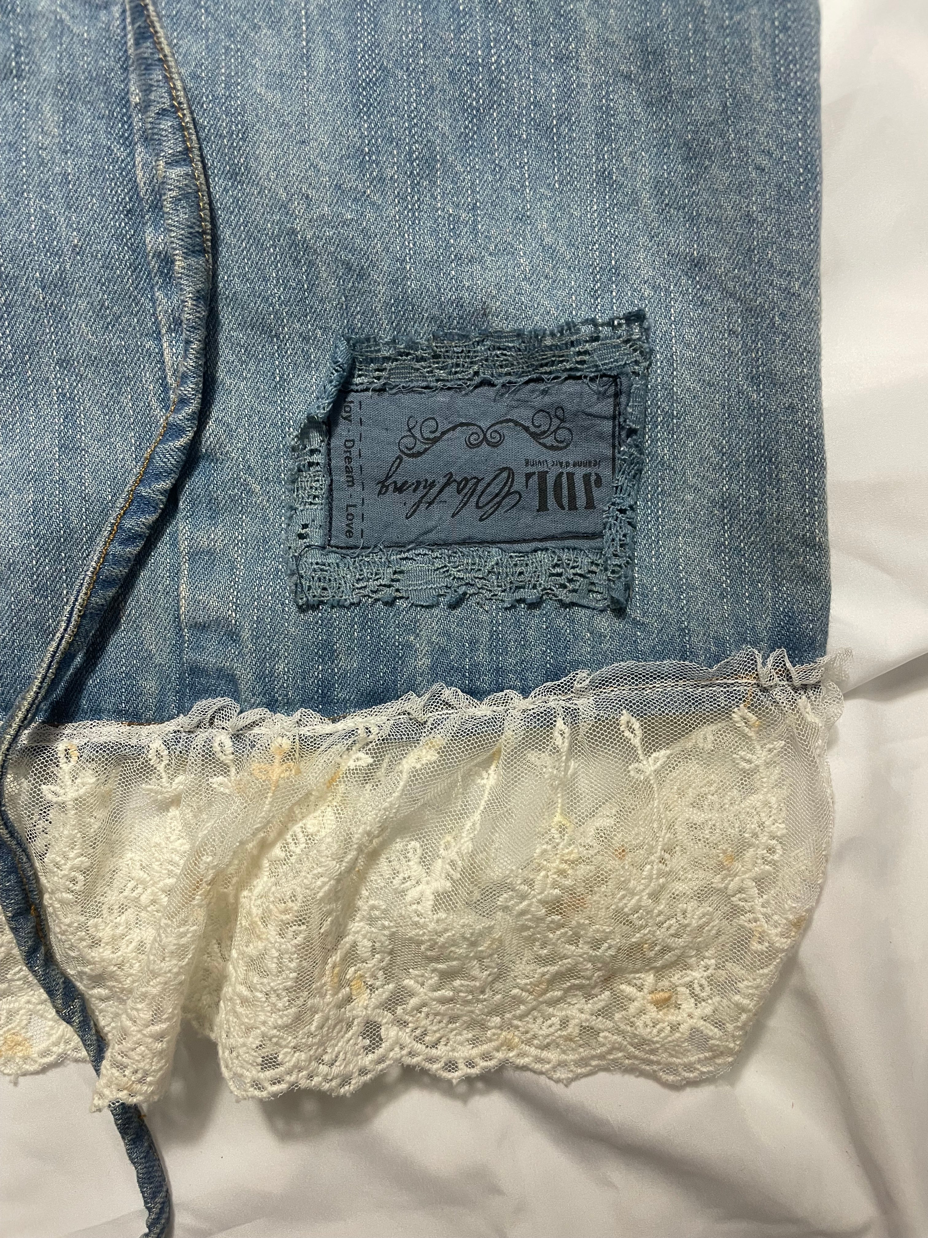 JDL ruffle denim lace maxi skirt