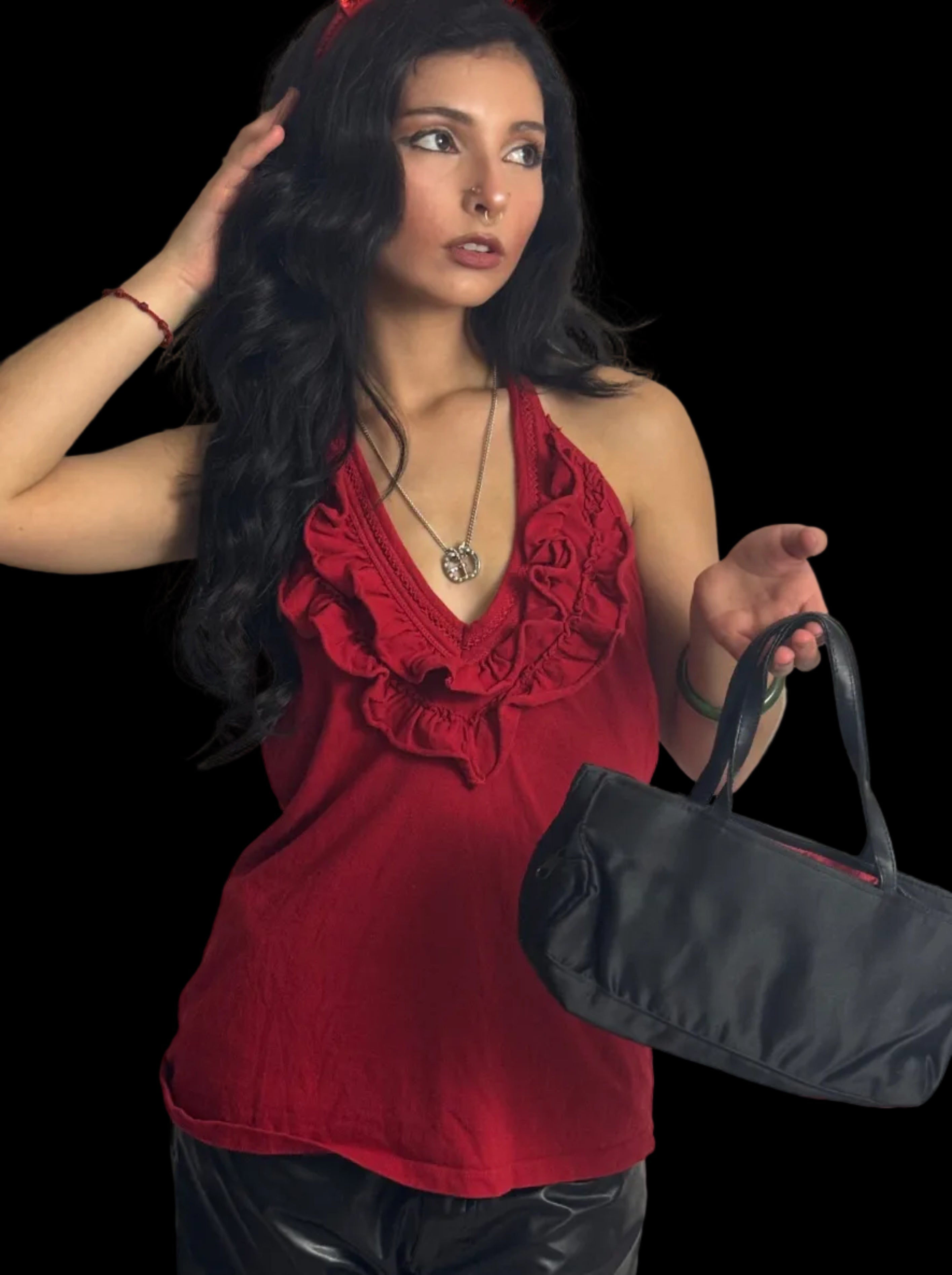 Red ruffle halter top