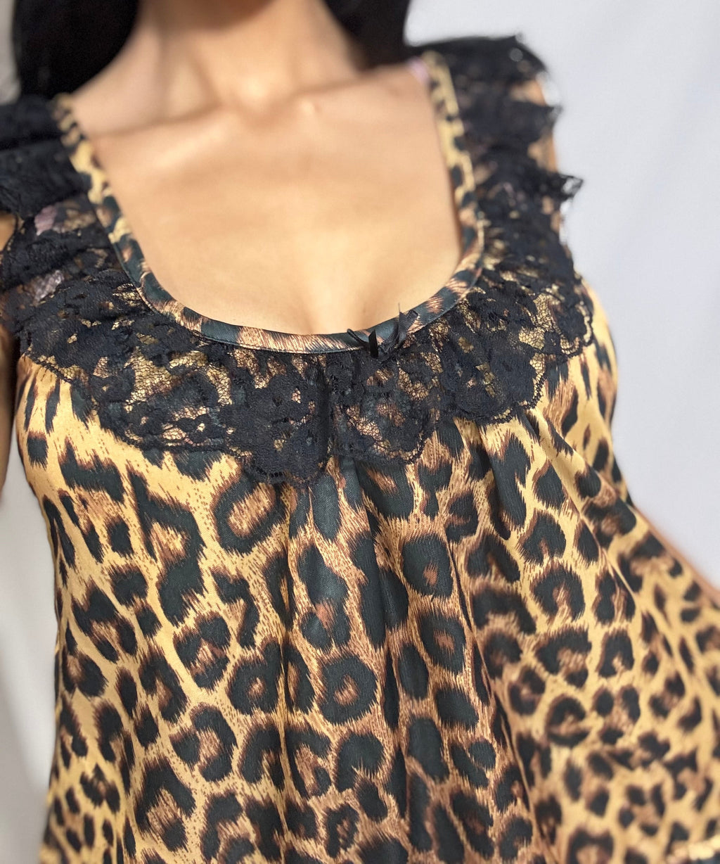 Y2k Nite images cheetah blouse with black lace trim