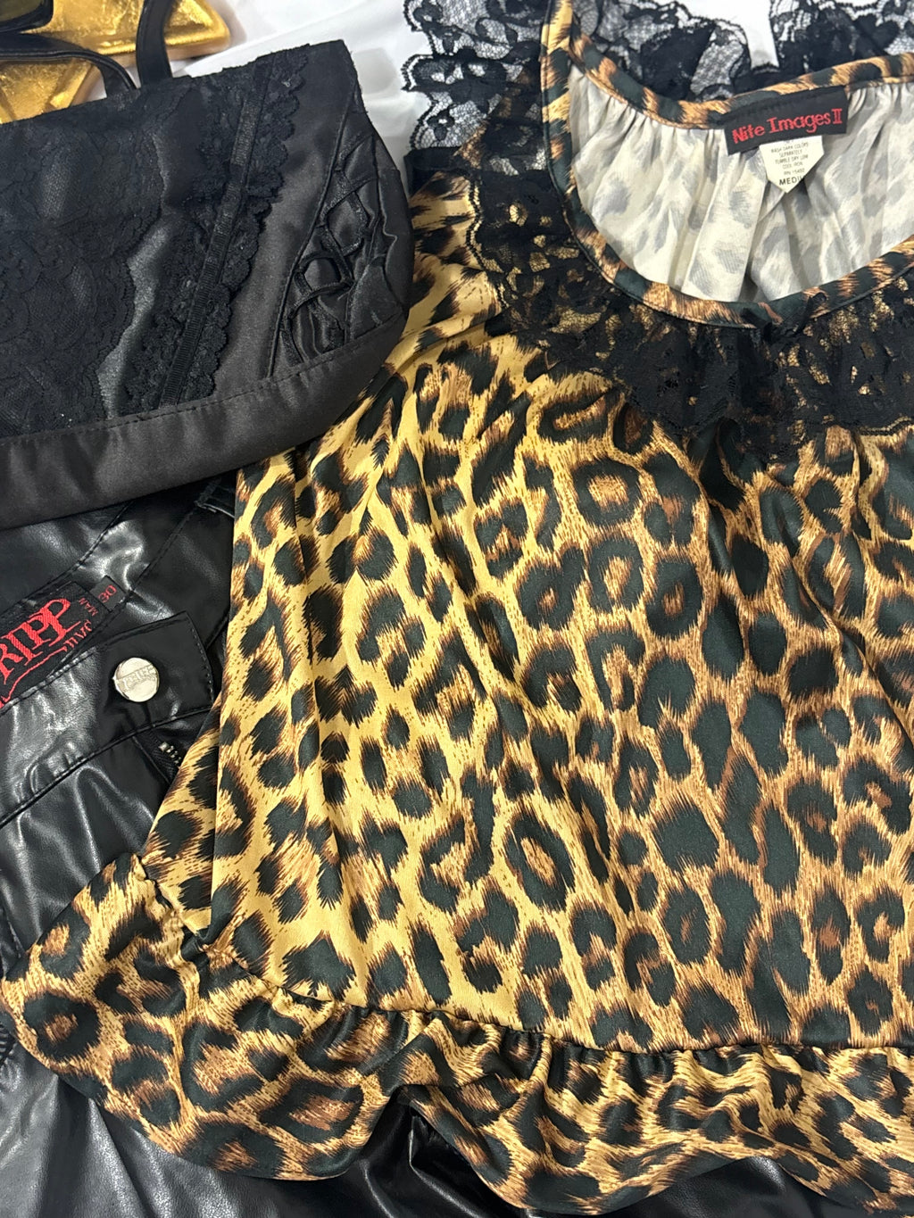 Y2k Nite images cheetah blouse with black lace trim